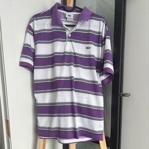 Lacoste Purple and White Striped Polo Shirt